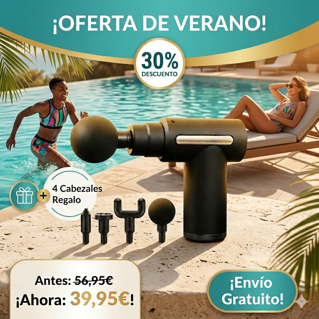 PISTOLA MASAJES + 4 CABEZALES DE REGALO
