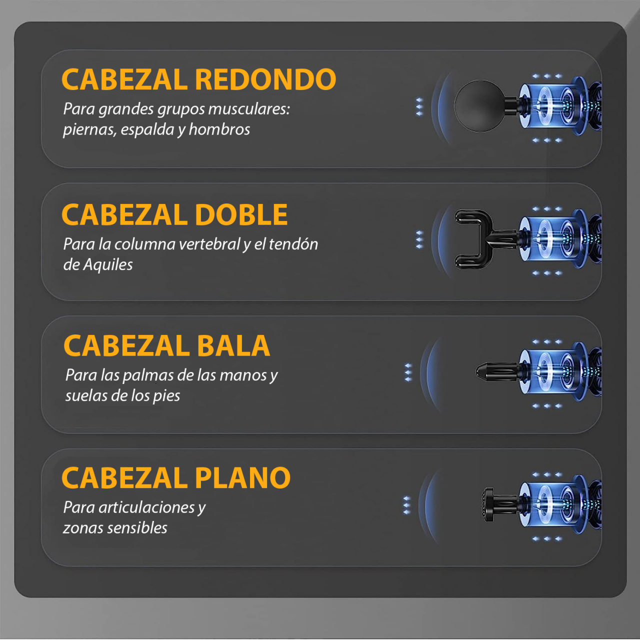 PISTOLA MASAJES + 4 CABEZALES DE REGALO